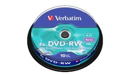 Verbatim 4.7GB DVD-RW Discs, 4x, 10 Pack Spindle